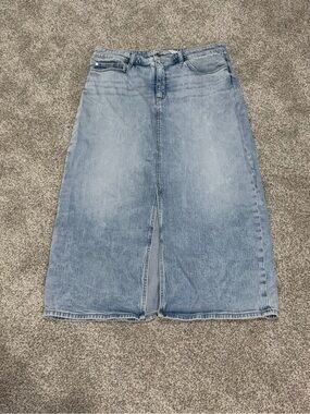 Light Wash Denim Maxi Skirt with Front and Back Slit